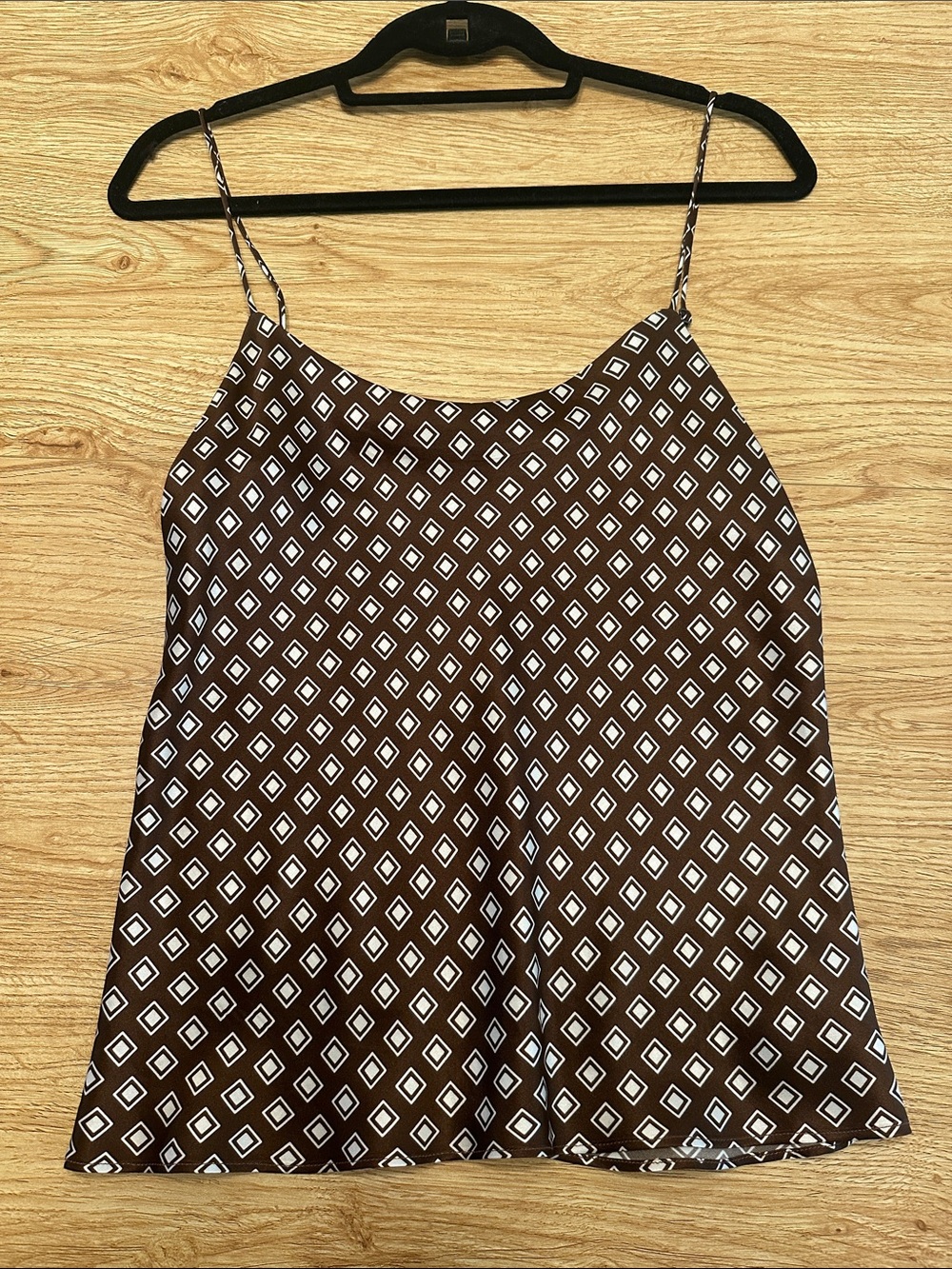 Reformation Brown and White Silk Spaghetti Strap Camisole/Tank
